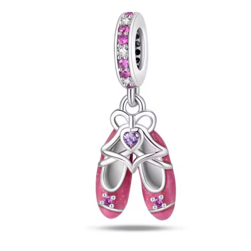 Sterling silver with crystals, cute pink shoes charm for bracelet or necklace
